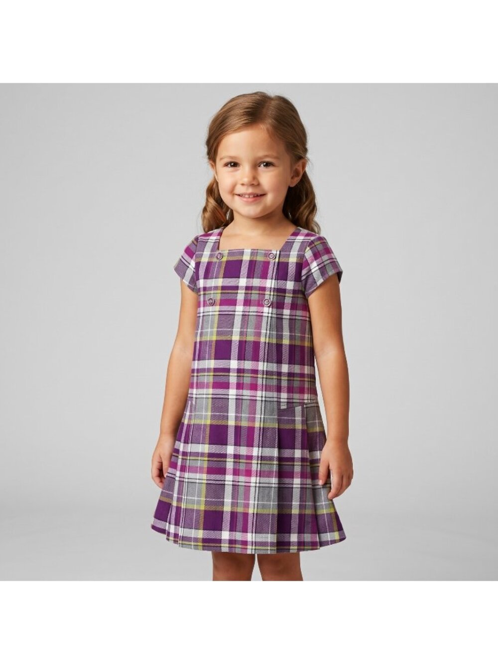 Janie And Jack City Museum Girl's Purple & Gray Plaid Dress in Child size 4 NWT